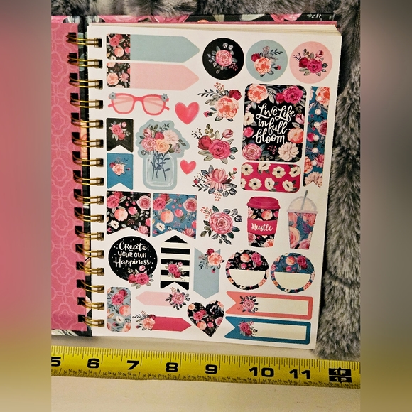 Black & Pink Floral Notebook with sticker sheet, by Clementine Paper Inc. - Picture 2 of 6